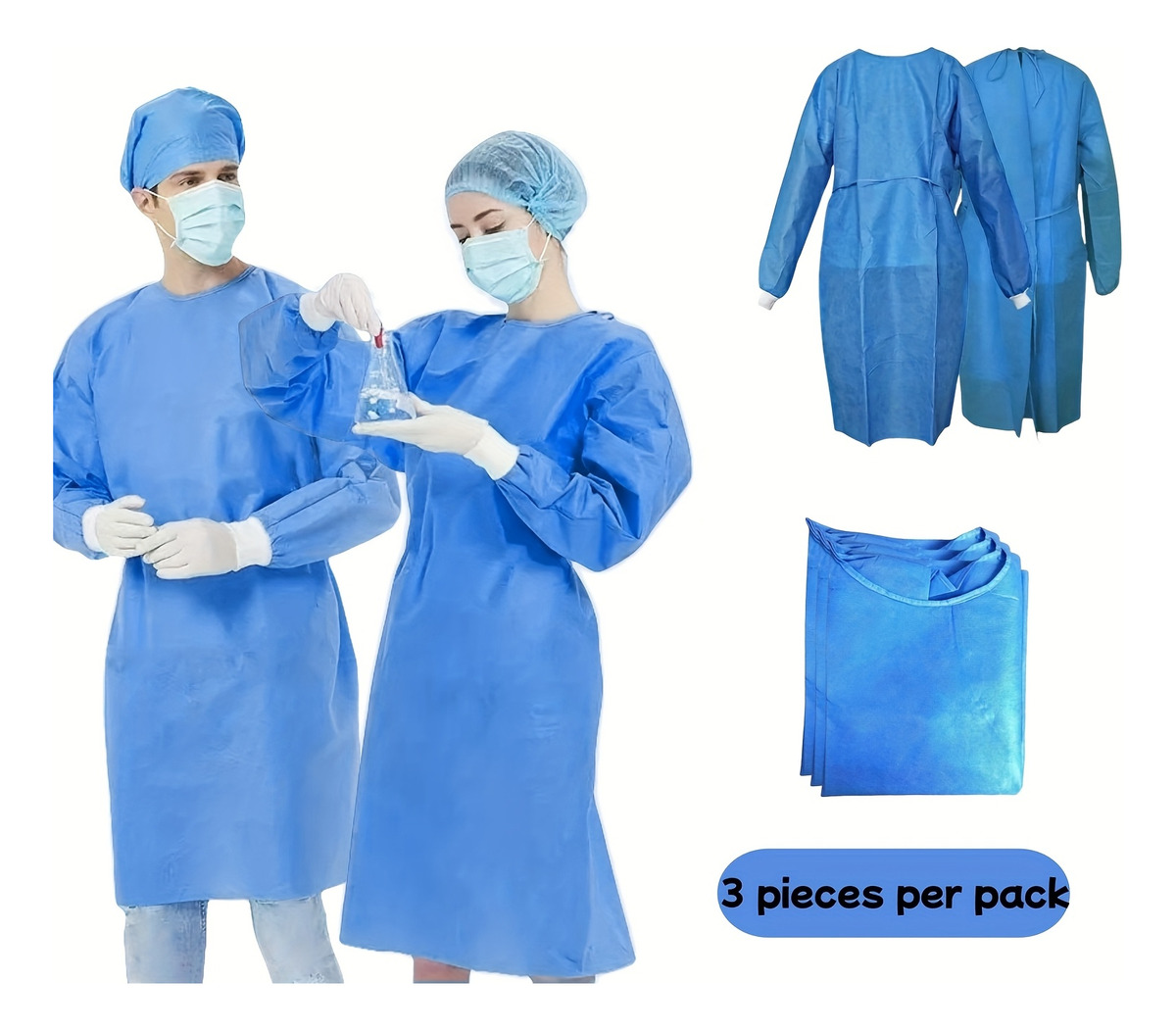 Medical Lab Gown - 3pcs 45gsm SMS Three-Layer Composite Non-Woven
